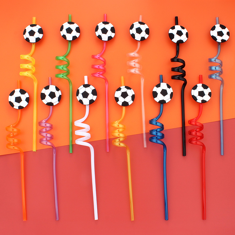 Reusable Straw - 12pçs canudos temáticos de futebol, festa