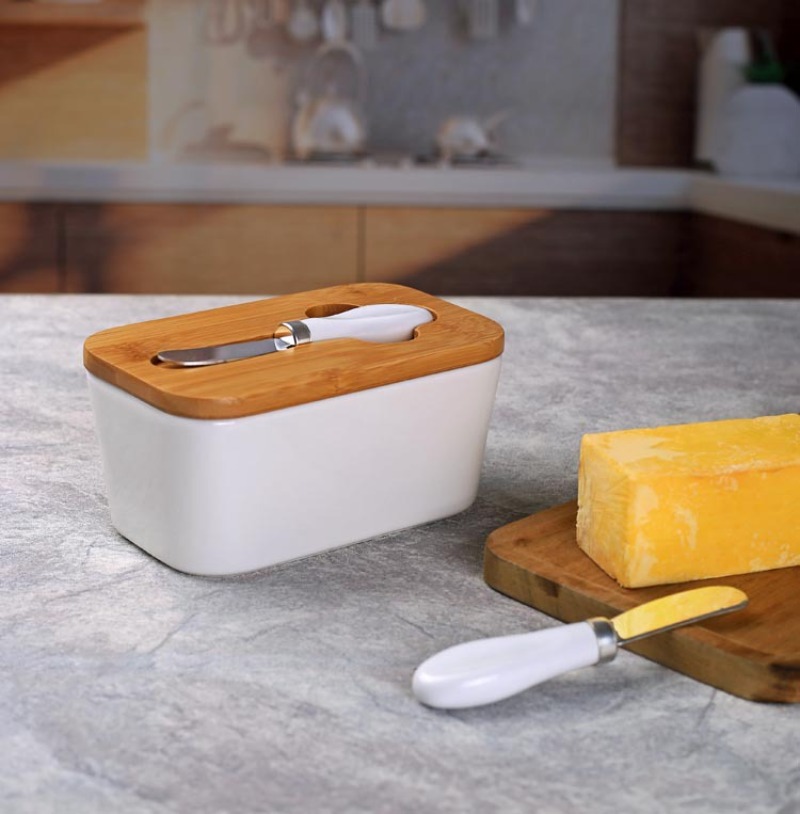 Bamboo Cutlery - Simples Manteiga Cerâmica Prato com Tampa
