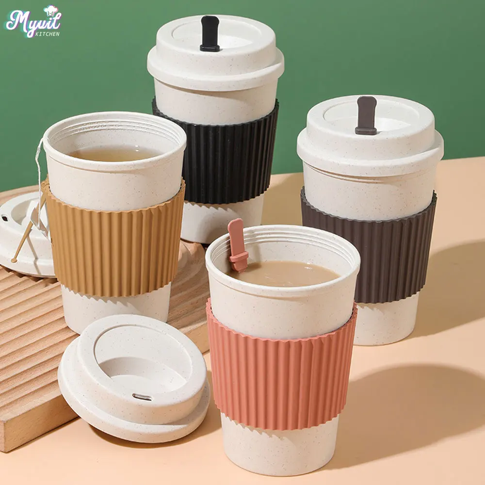 Reusable Straw - Xícaras de café com tampas, 450ml,